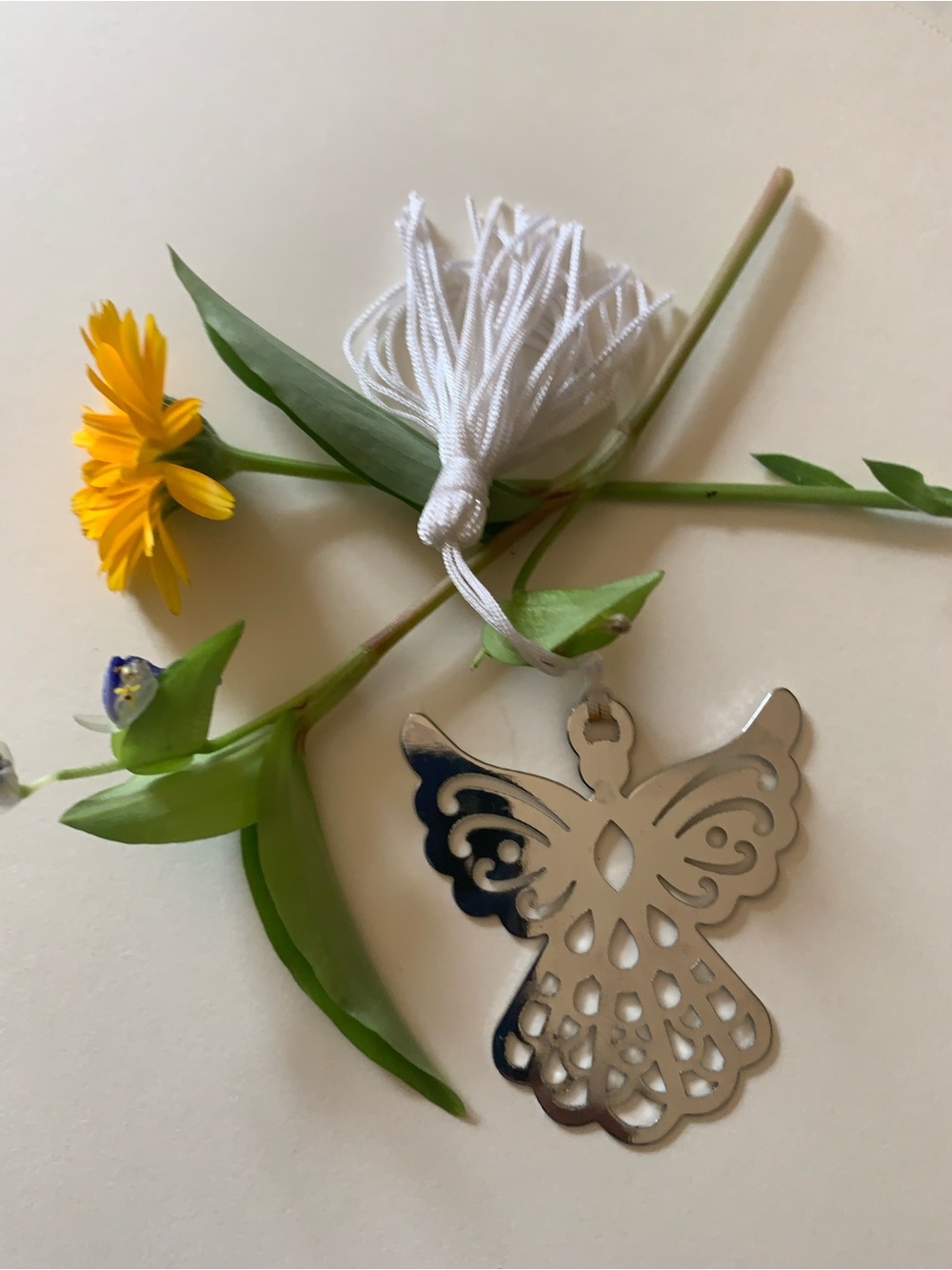 Decorative Silver Angel Ornament with White Tassel